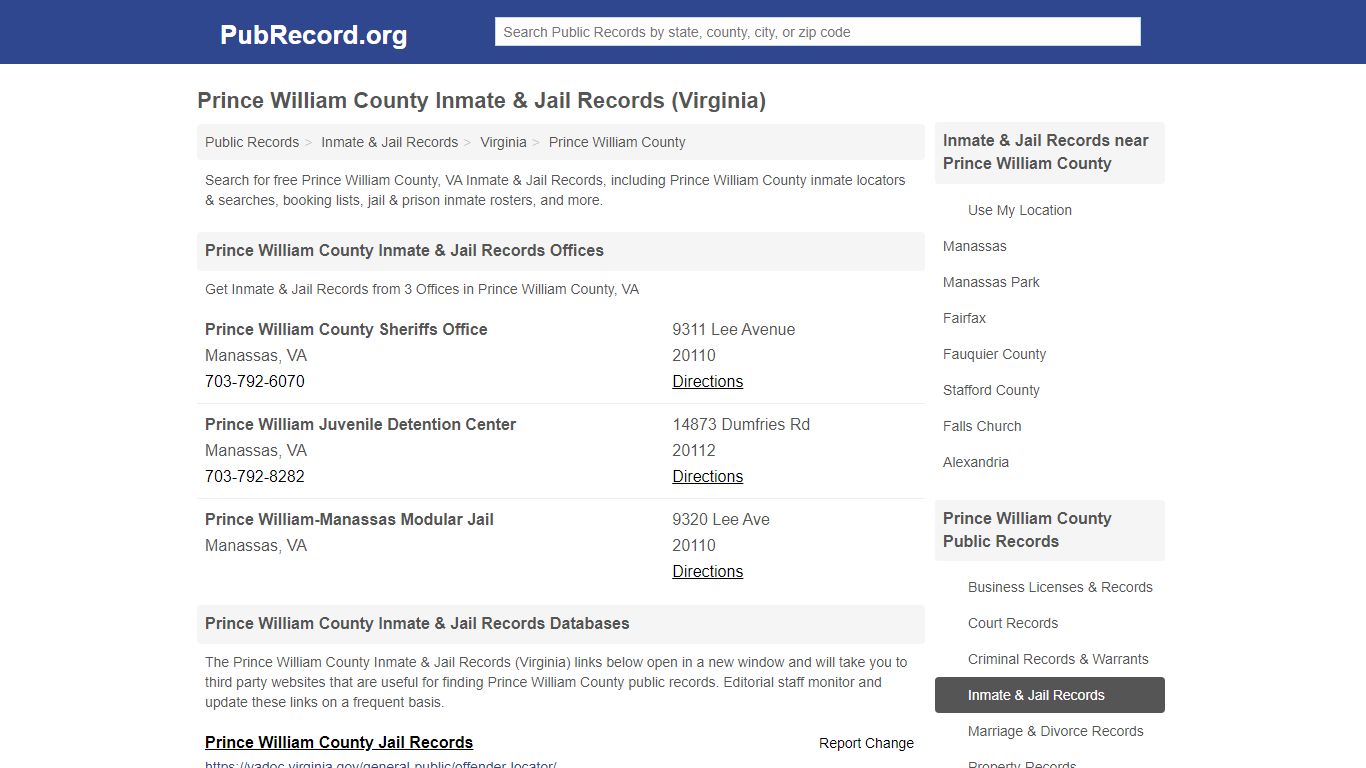 Free Prince William County Inmate & Jail Records (Virginia ...
